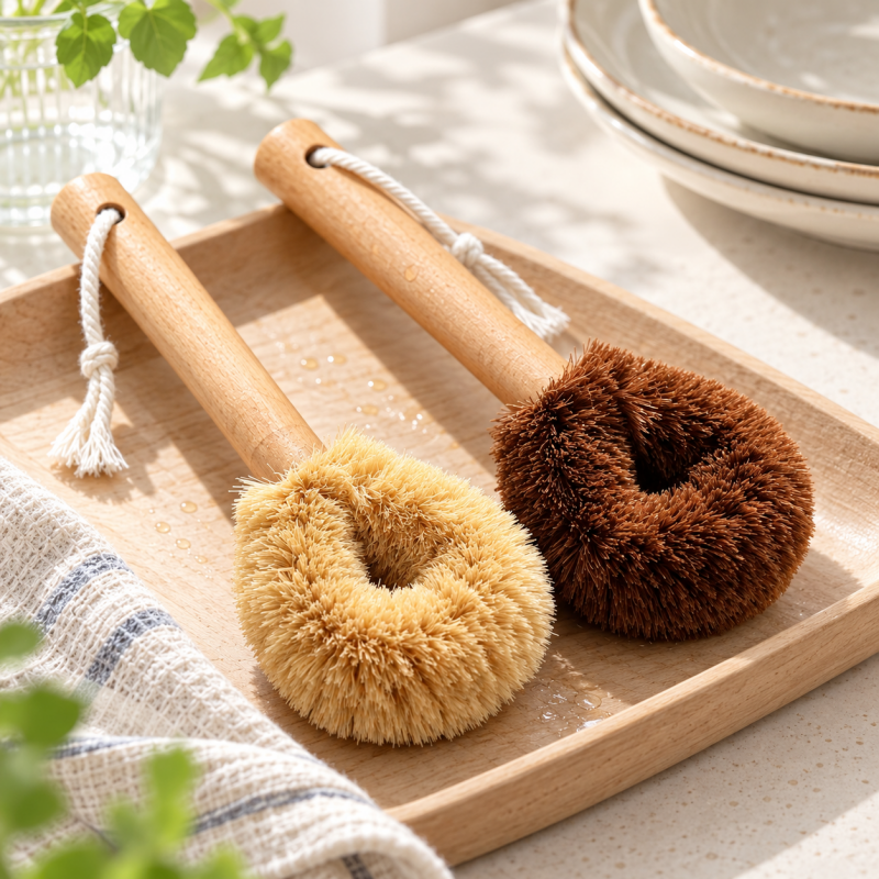 CouldNook Coir Dish Brush - Looped Bristle Head And Hanging Cord