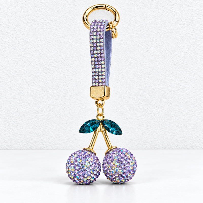 CouldNook Cherry Keychain - Twin Rhinestone Fruits and Coordinating Short Strap