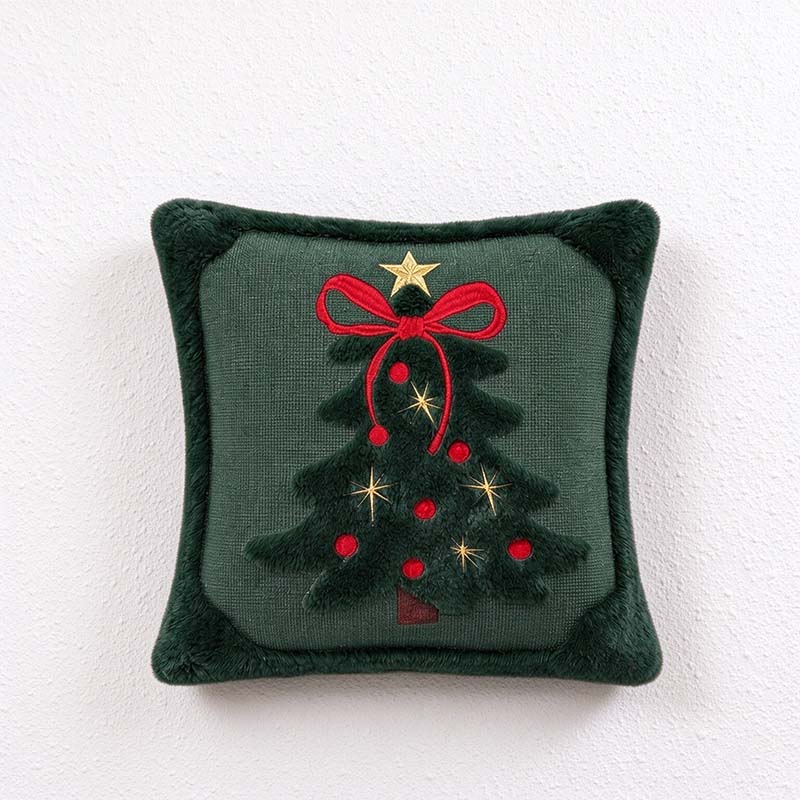 CouldNook Christmas Tree Pillow Cover - Raised Motif And Bow Detail