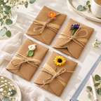 Flower Greeting Card - Kraft Folded Cover and Twine Bow