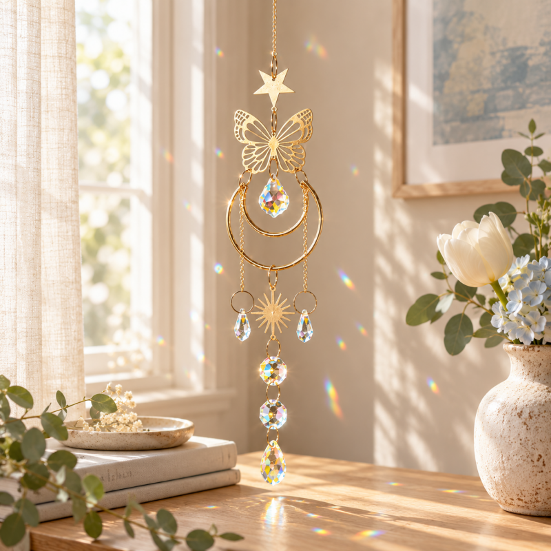 CouldNook Butterfly Suncatcher - Openwork Wings And Cascading Faceted Drop Details