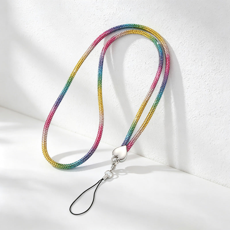 CouldNook Rhinestones Set Neck Phone Lanyard with Heart-Shaped Links