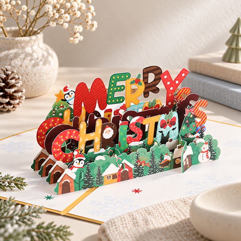 CouldNook Christmas Pop-Up Greeting Card - Layered Lettering and Festive Scene