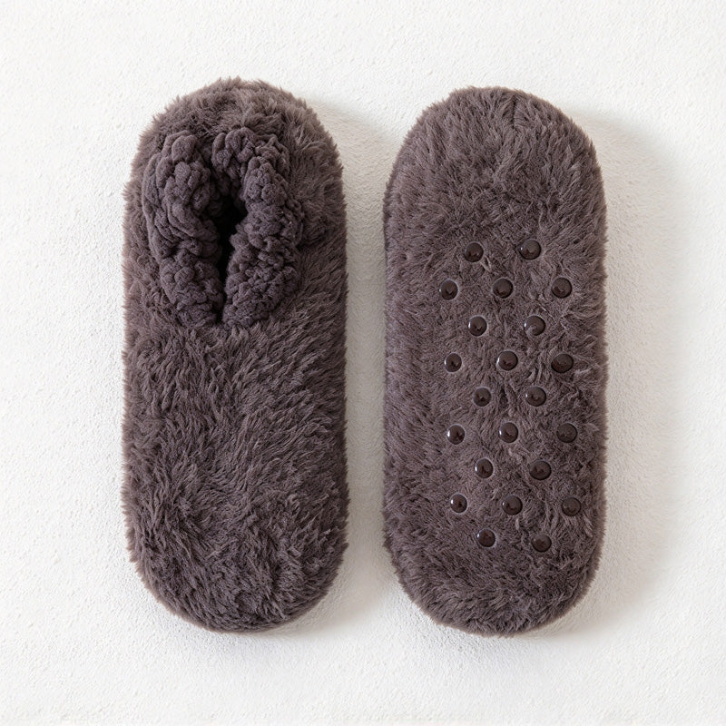 CouldNook Plush Low-Cut House Socks - Fuzzy Exterior And Dotted Soles