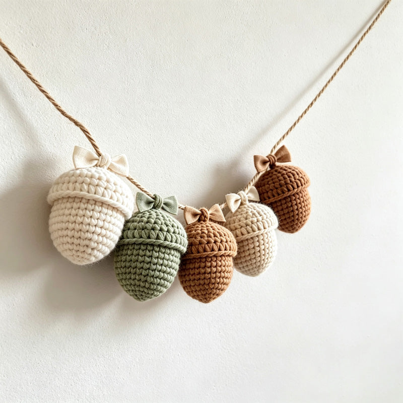 CouldNook Knitted Pumpkin Garland Ornament - Textured Autumn Hanging Display