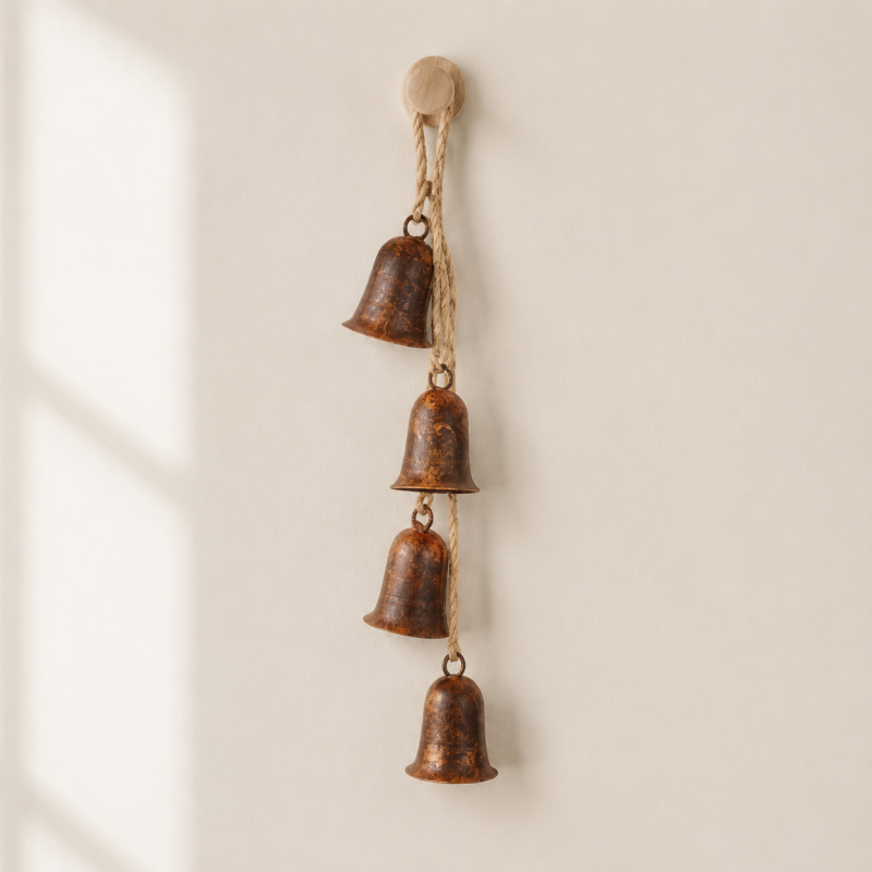 CouldNook Rustic Bell Cluster Ornament - Rope Strand and Metal Bells