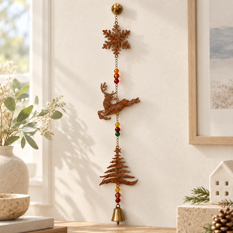 CouldNook Reindeer Bell Hanging - Snowflake Tree And Colored Bead Details