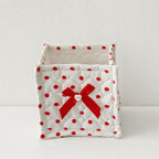 CouldNook Polka Dot Quilted Storage Bin Square Bow‑Decorated Desktop Organizer