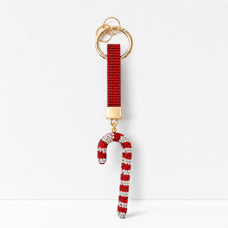 CouldNook Candy Cane Rhinestone Keychain - Festive Charm