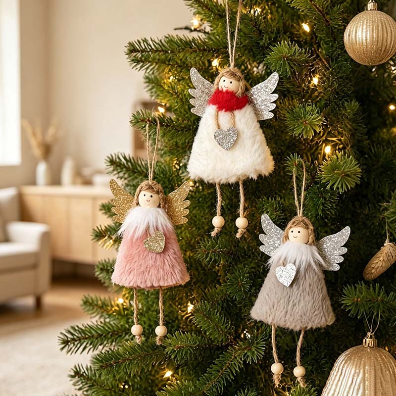 CouldNook Christmas Angel Hanging Ornament - Shimmering Wings and Textured Dress