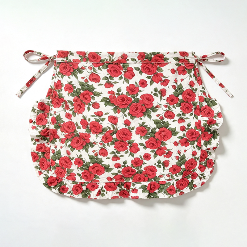 CouldNook Rose Print Waist Apron - Rounded Garden Serving Layer