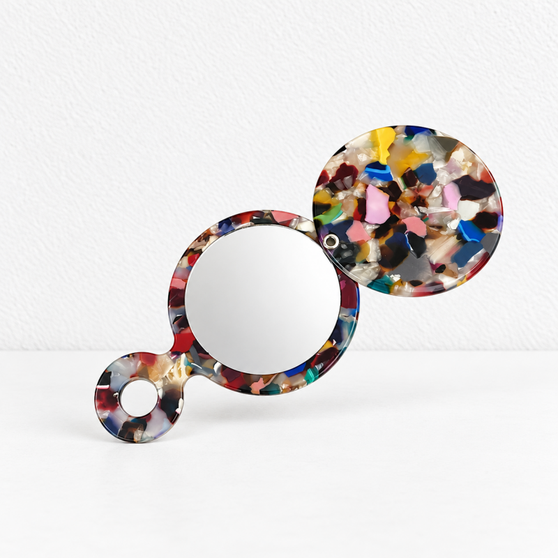CouldNook Round Hand Mirror - Swivel Cover And Short Loop Handle