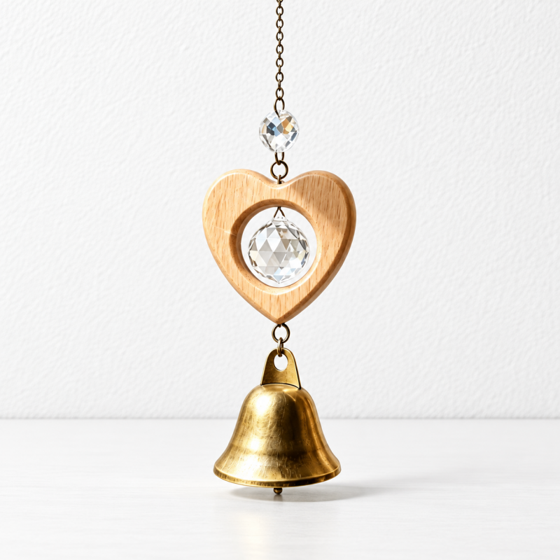 CouldNook Wooden Bell Hanging - Open Motif Frame And Faceted Center Drop