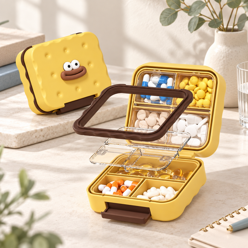 CouldNook Biscuit Pill Box - Seven Compartments and Raised Character Face