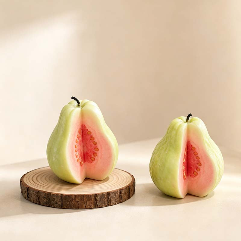 CouldNook Guava Shaped Scented Candle - Whole Fruit And Cutaway Designs