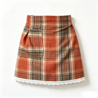 CouldNook Tartan Waist Apron - Warm Plaid Lace Border