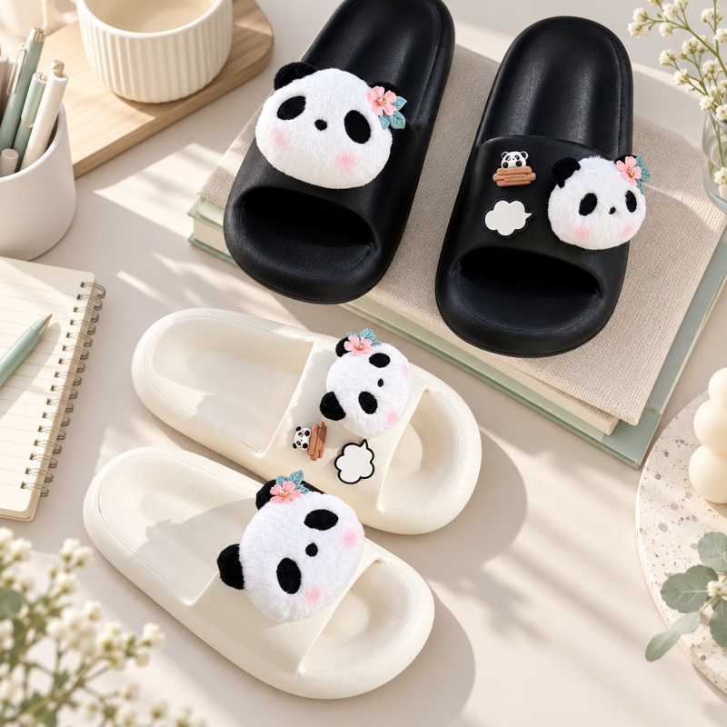 CouldNook Panda Slide Slippers - Black and White Options