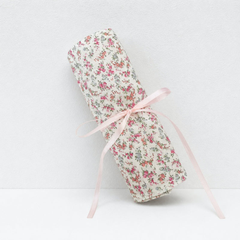 CouldNook Floral Fabric Makeup Brush Roll‑Portable Cosmetic Pouch with Ribbon Tie