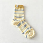 CouldNook Cat Label Striped Socks - Fine Bands And Contrasting Cuffs