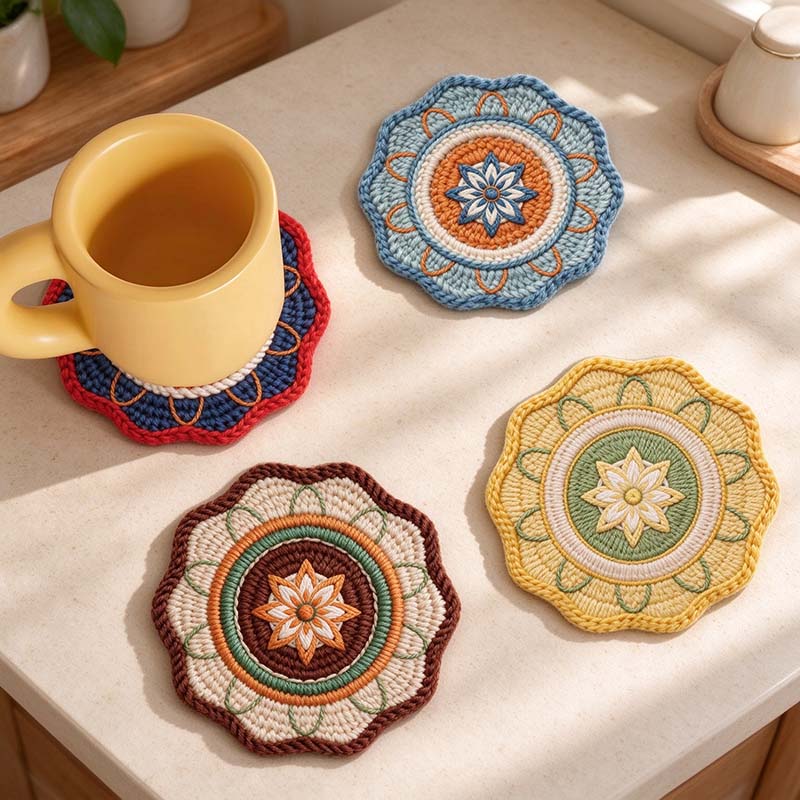 CouldNook Mandala Rubber Printed Table Mat - Knit Effect