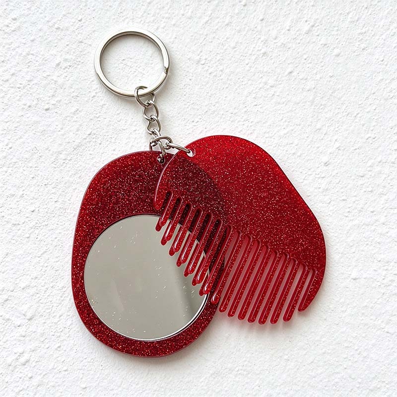 CouldNook Oval Mirror Comb Keychain - Patterned Pair
