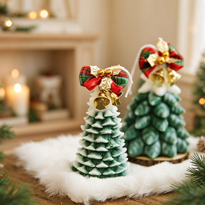Christmas Fir Scented Tree Candles with Snowy Details