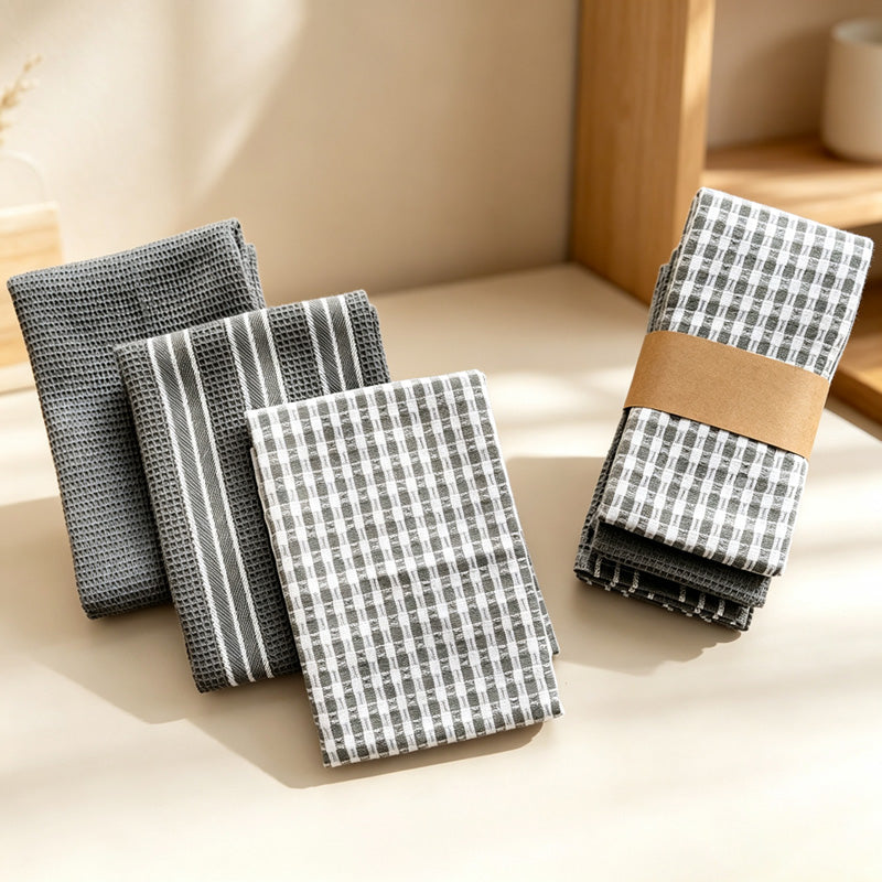 CouldNook Cotton Kitchen Towel Set - Checks Stripes and Solid