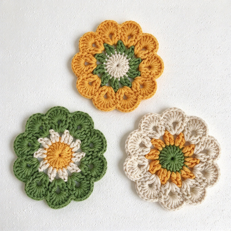 CouldNook Crochet Flower Coaster - Scalloped Petals And Contrasting Center
