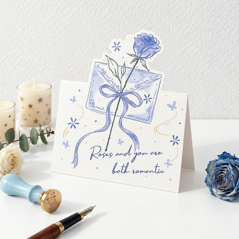 CouldNook Blue Rose Greeting Card - Moon Butterfly Designs