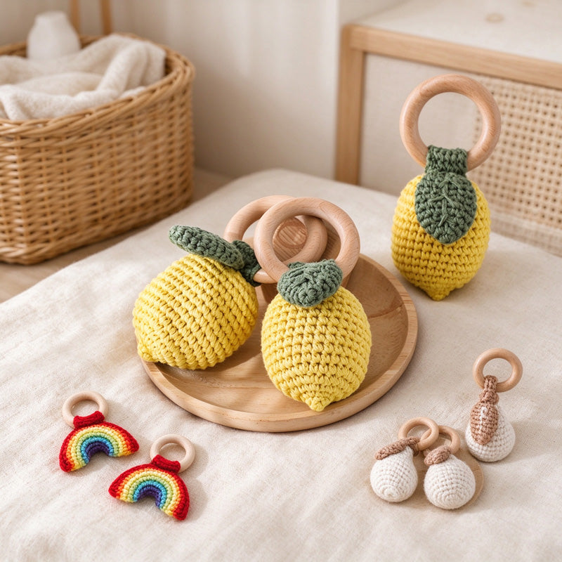 Crochet Fruit Rattle in Lemon Banana and Pear