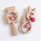 CouldNook Wooden Rattle - Animal Outlines and Crochet Bead Accents