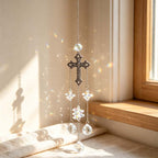 CouldNook Gothic Cross Suncatcher - Three Faceted Crystal Drop Strands
