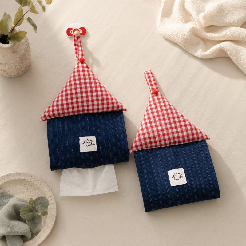 CouldNook Cute House‑Shaped Hanging Tissue Pouch‑Wall Mount Tissue Holder for Home & Car