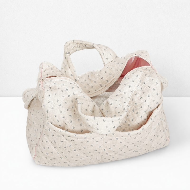 CouldNook Quilted Floral Travel Bag - Top Zipper and Double Handles