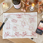 Christmas Embroidered Table Cloth with Red Line Motifs