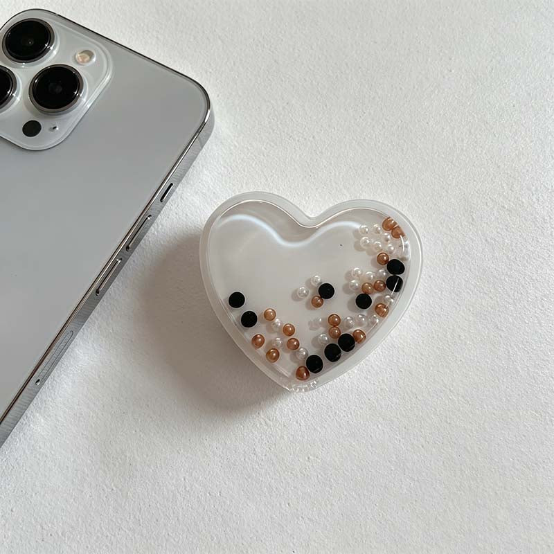 CouldNook Heart-Shaped Phone Grip Stand - Pearl-Style Decorative Center