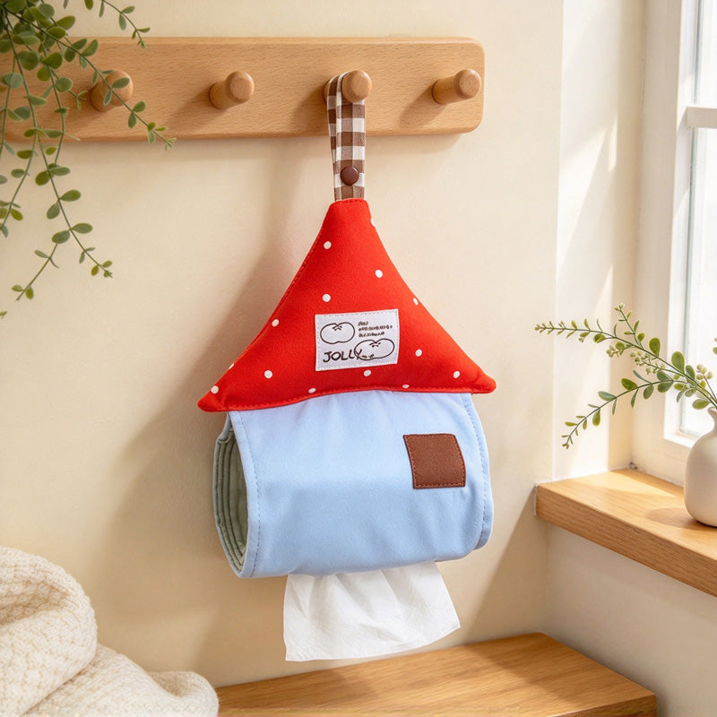 CouldNook House-Shaped Tissue Holder - Dotted Roof and Hanging Loop
