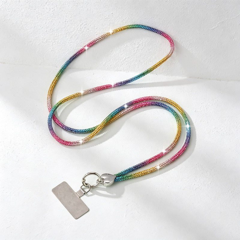 CouldNook Rhinestones Set Crossbody Phone Strap with Heart-Shaped Links