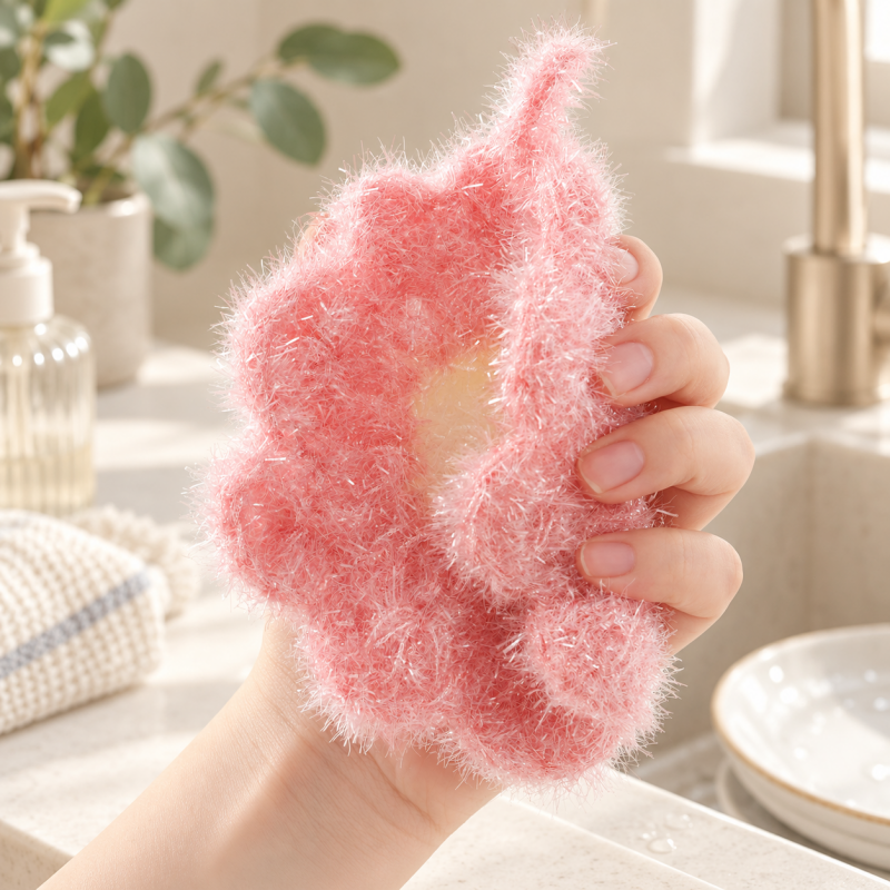 Flower Dishwashing Cloth with Hanging Loop
