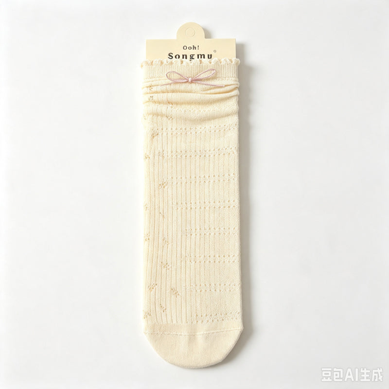 CloudNook Cotton Blend Seamless Breathable Floral Mid-Calf Crew Socks
