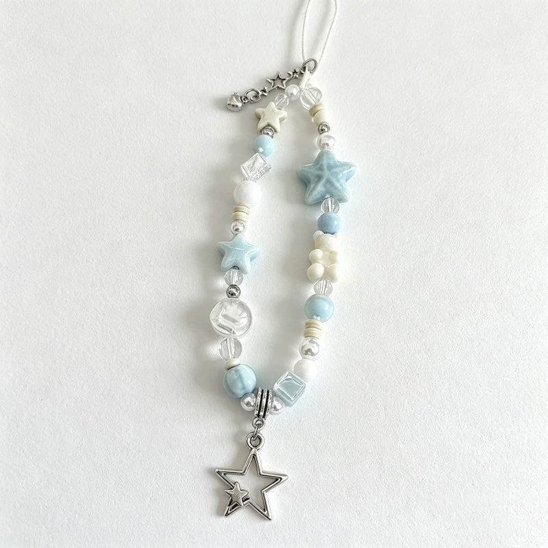 CloudNook Star Beaded Phone Strap‑Light Blue Wrist Lanyard