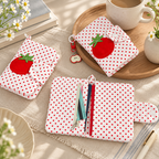 CouldNook Tomato Passport Holder - Red Polka Dots and Applique Front Detail