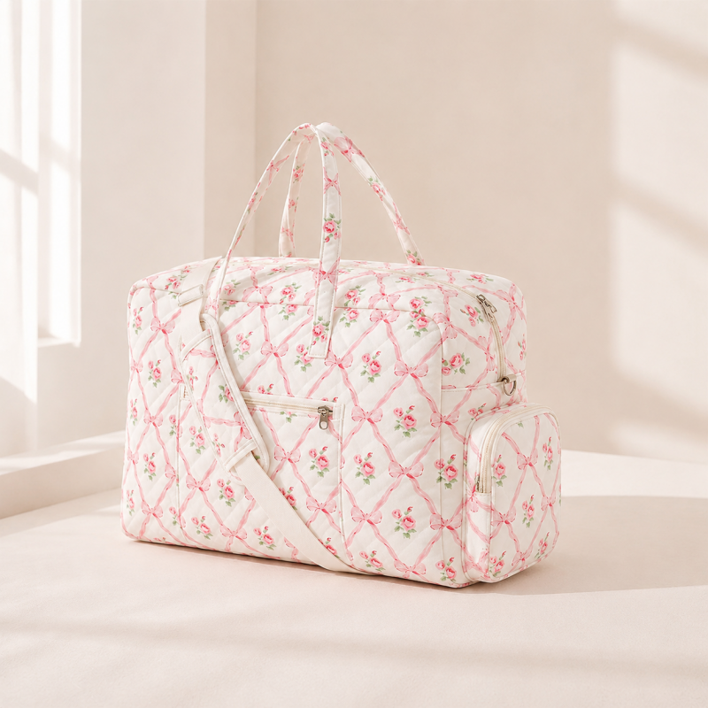 CouldNook Floral Quilted Travel Bag Set - Bow Print Organizers