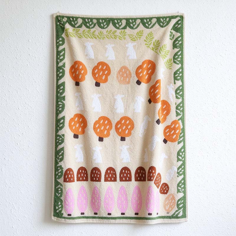 CouldNook Forest Jacquard Towel - Tree Rows And Flying Bird Motifs