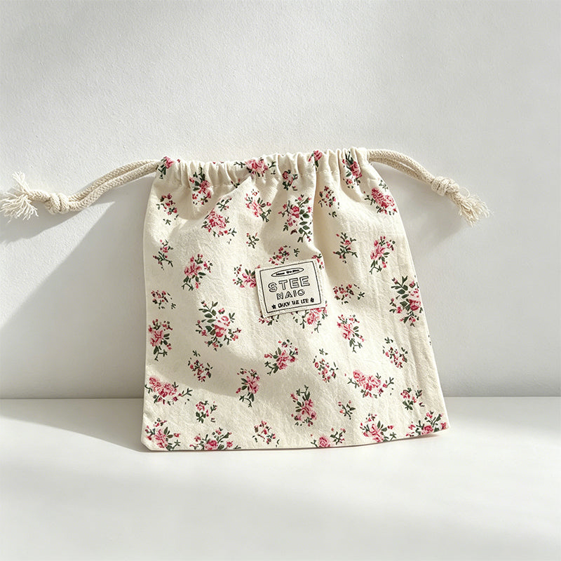 CouldNook Floral Drawstring Storage Pouch - Soft Cotton Utility Bag