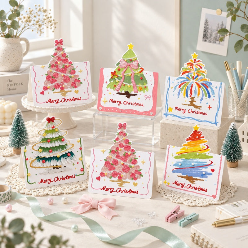 CouldNook Painted Christmas Tree Greeting Card - Colorful Cutout Top