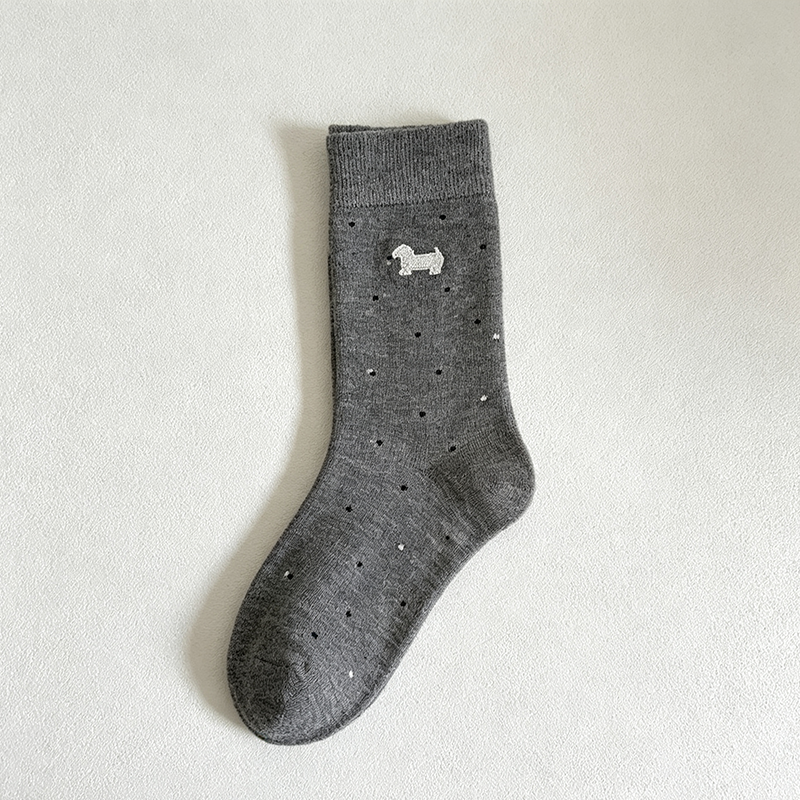 CouldNook Dachshund Crew Socks - Warm Embroidered Dotted Pattern
