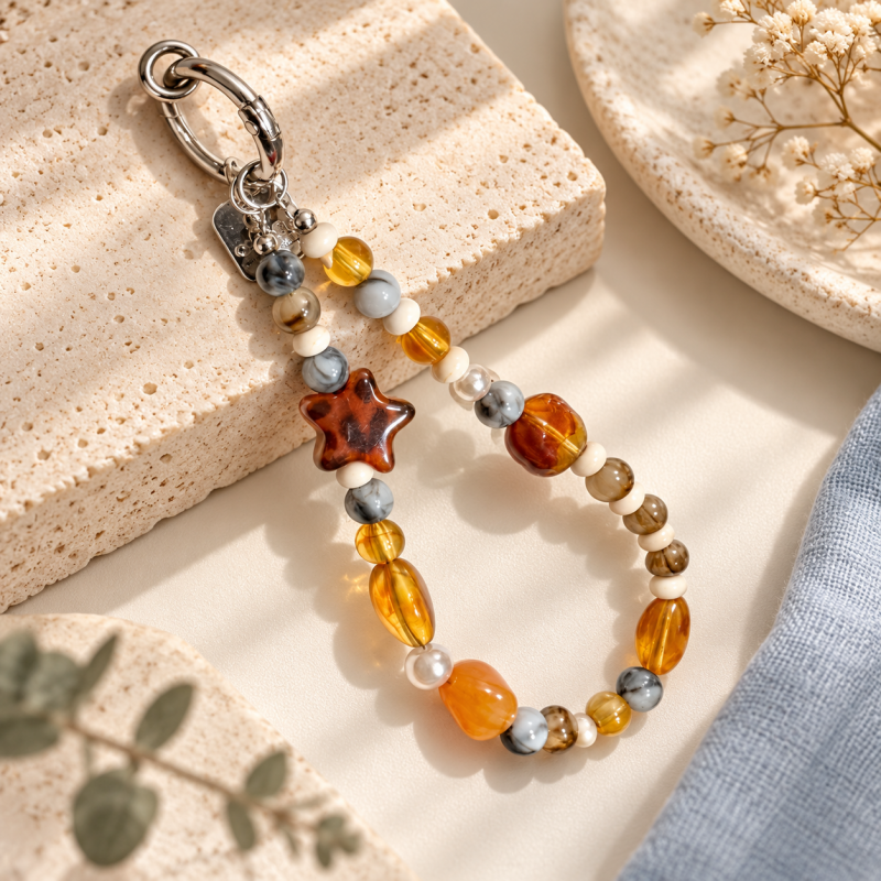 CouldNook Beaded Phone Strap - Warm Tones and Glossy Star Detail