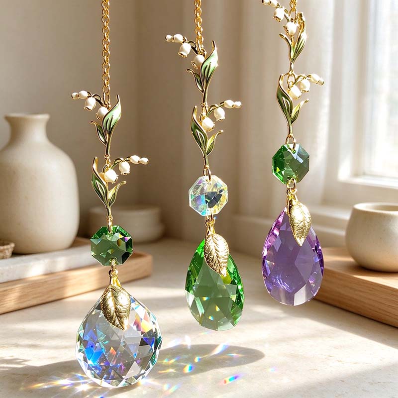 CouldNook Lily Of The Valley Suncatcher - Bell Flowers And Faceted Drop