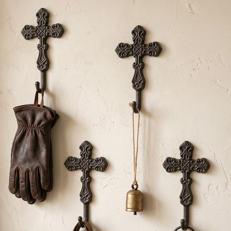 CouldNook Cross Wall Hook - Cast Iron Scrollwork and Curved Tip